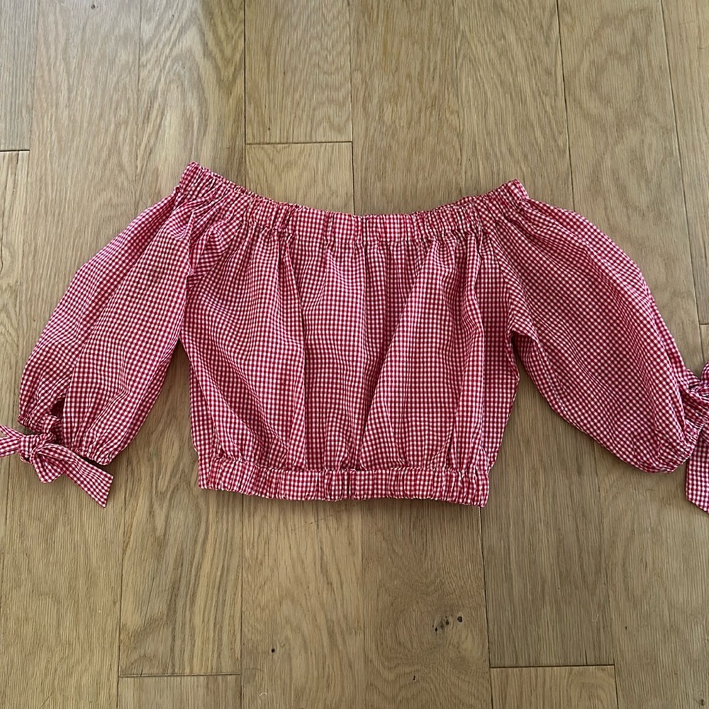 EUC Zara red checkered crop blouse